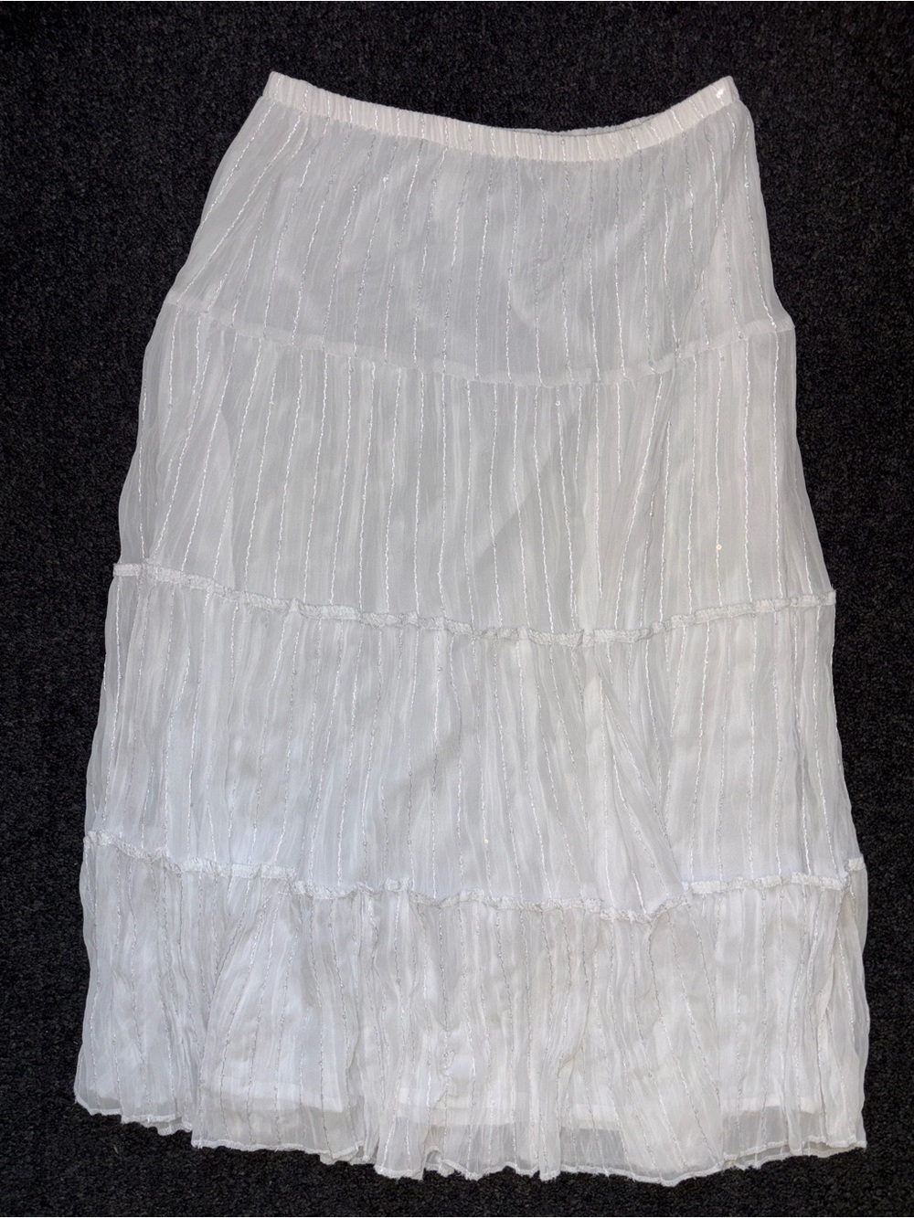 Vtg Sharon Young Cottagecore White Ruffle Tiered Peasant Maxi Skirt Sz M USA